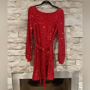 Alexia Admor Red Sequin Long Sleeve Dress